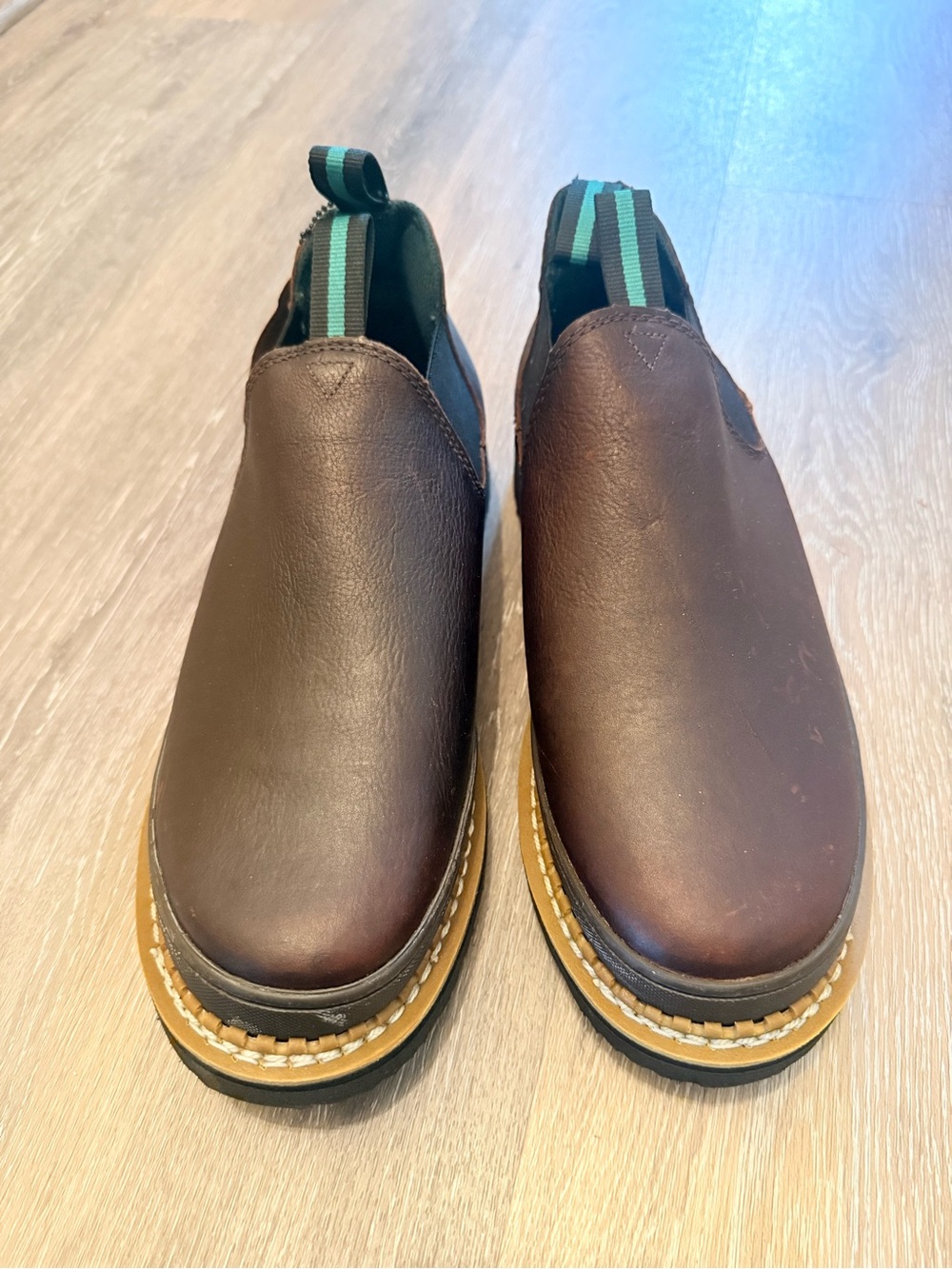 Men's Brown Leather Slip-On Loafers with Contrast Sole